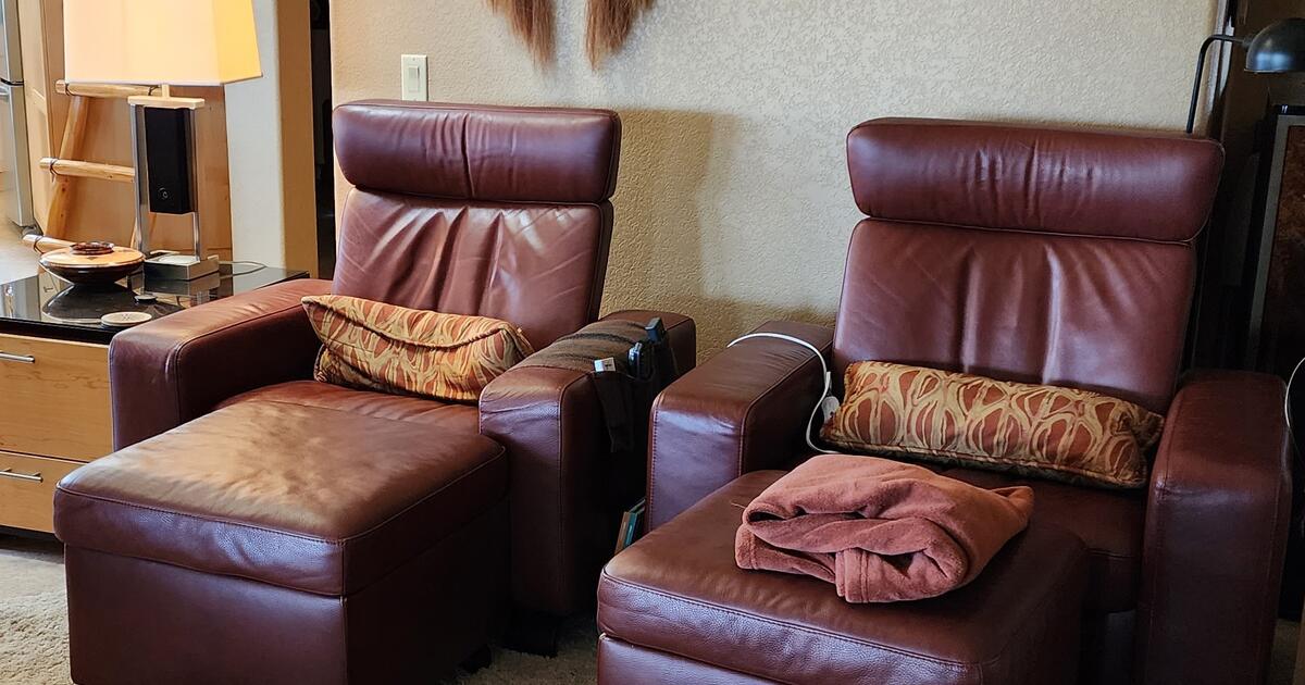 Rust Brown Leather Recliners with Ottomans (4 total) for 400 in