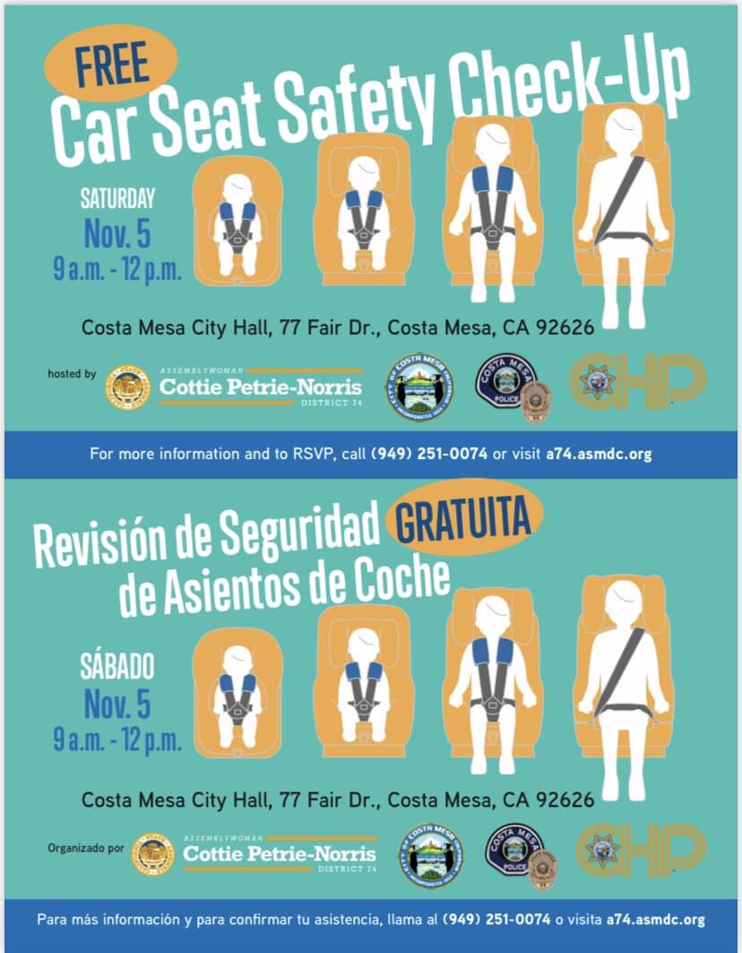 Free Event Car Seat Safety Check Nov. 5 (Costa Mesa Police
