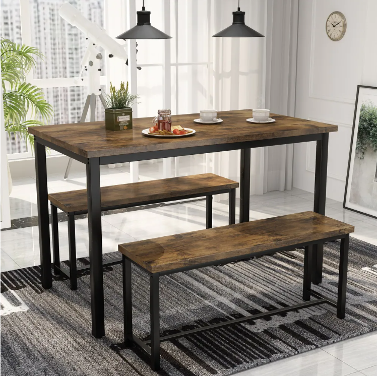 Mieres Farmhouse Rustic 3Piece Table Set, SpaceSaving Dining table