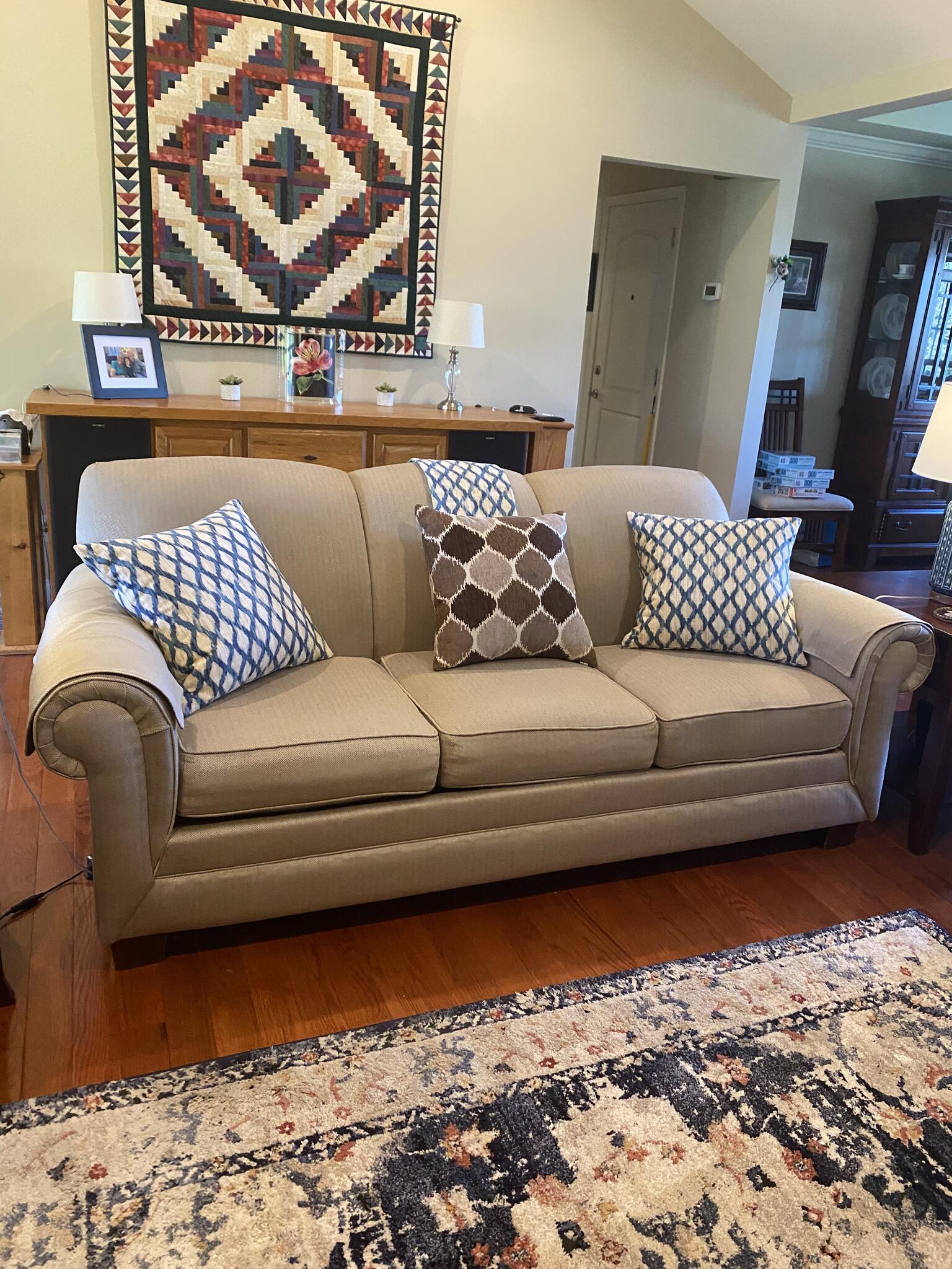 Broyhill sofa and loveseat and throw pillows with removable covers for