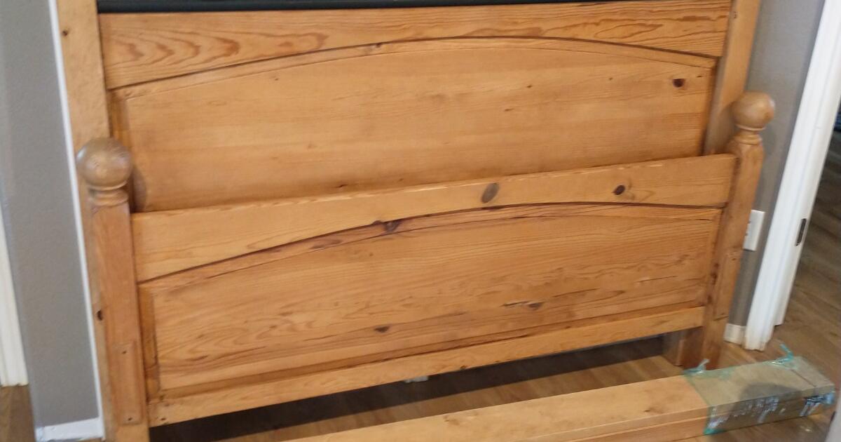Rustic Pine Bed with attractive integrated metal accent queen size