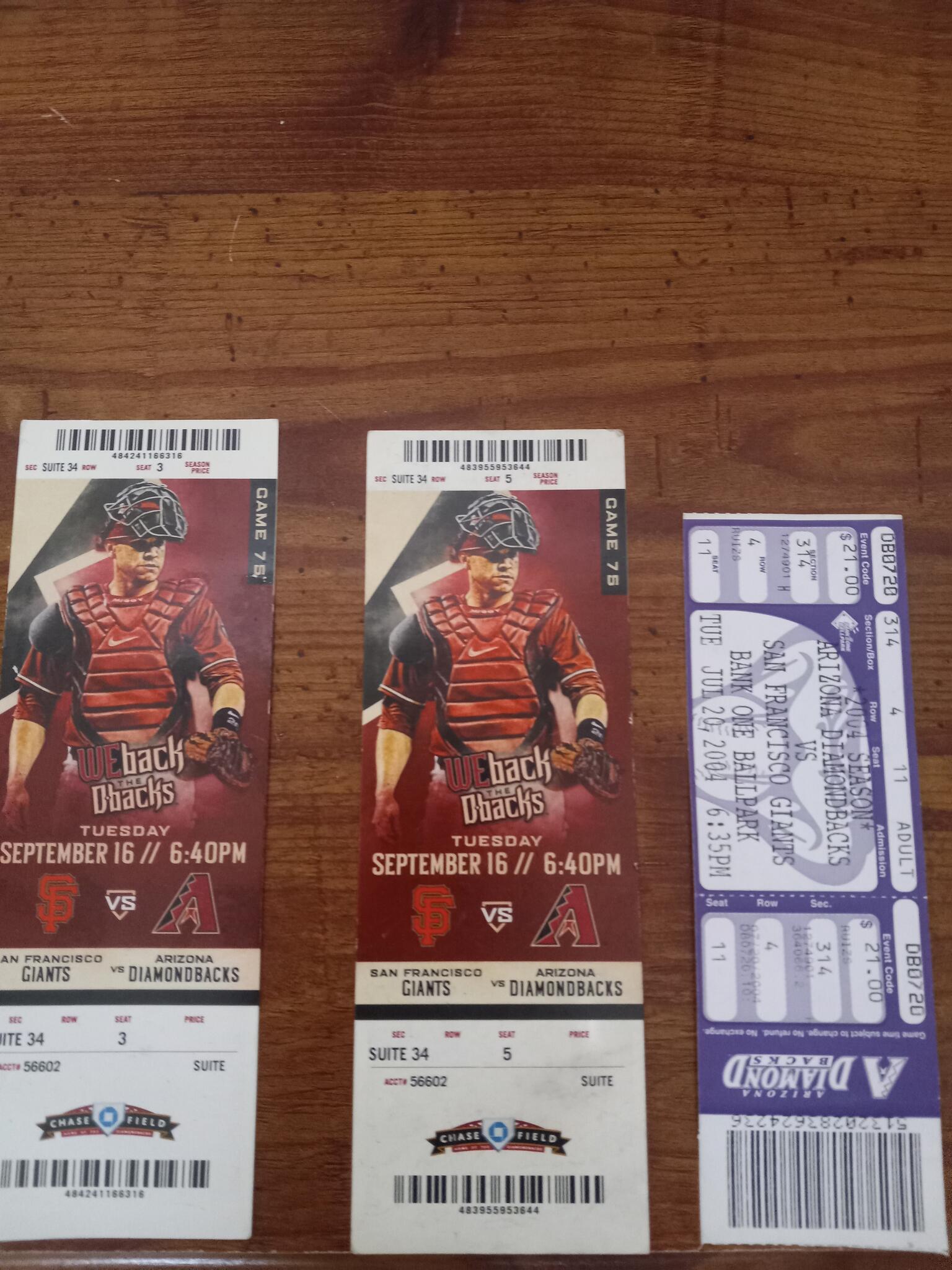 2 Arizona Diamondback ticket stubs & 1 ticket for 8 in Chandler, AZ