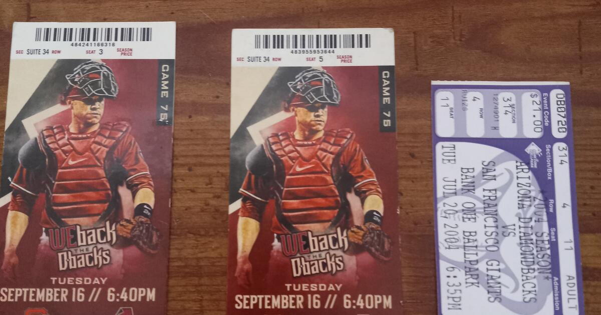 2 Arizona Diamondback ticket stubs & 1 ticket for 8 in Chandler, AZ