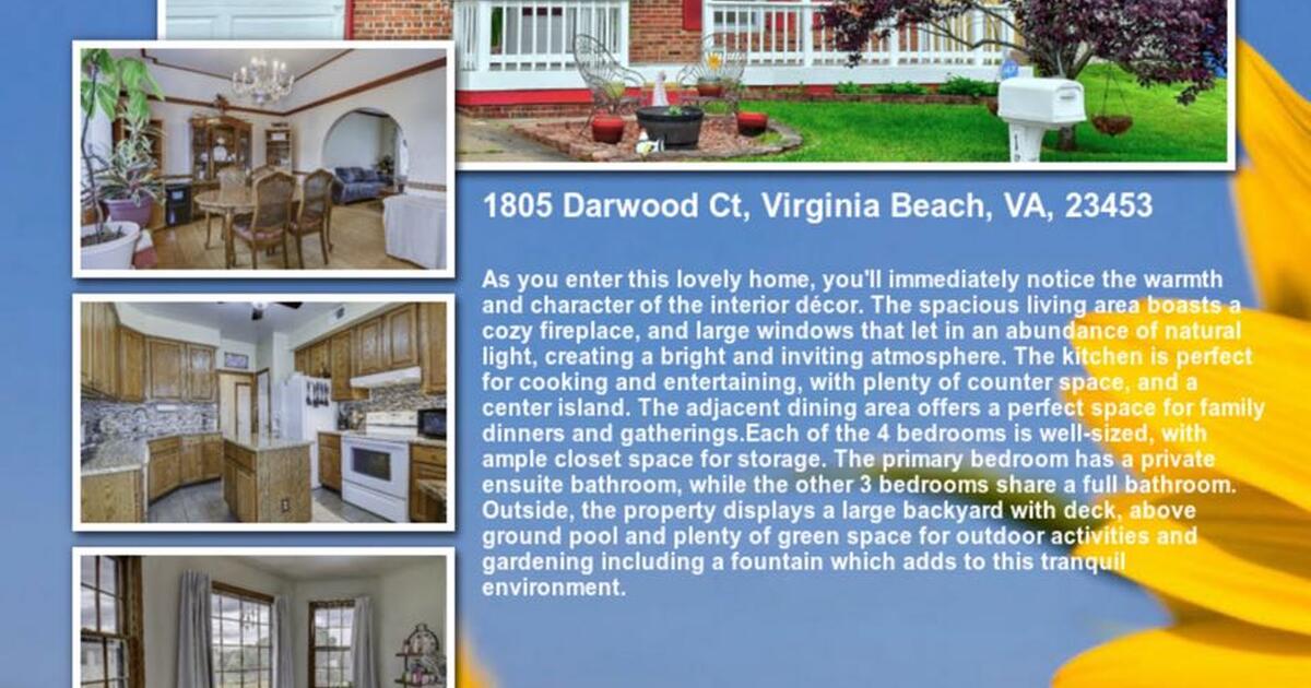 New Listing in Landstown Meadows for 435000 in Virginia Beach, VA