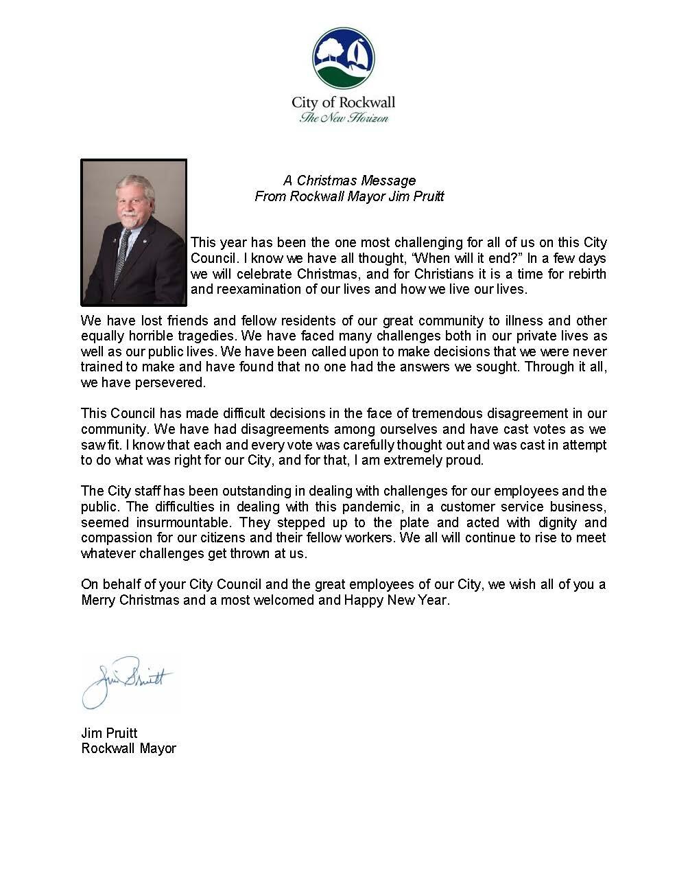 A Christmas Message from Rockwall Mayor Jim Pruitt (City of Rockwall