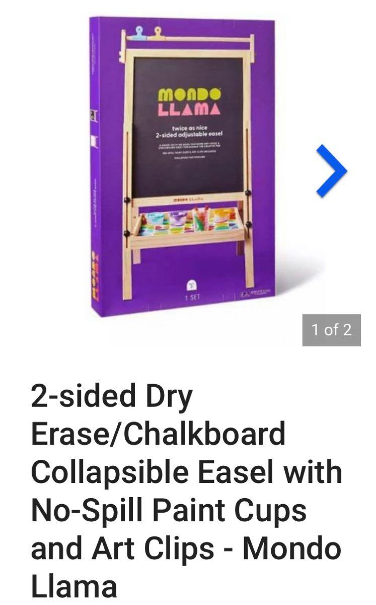 Mondo Llama 2sided Dry EraseChalkboard Collapsible Easel NoSpill Paint Cups