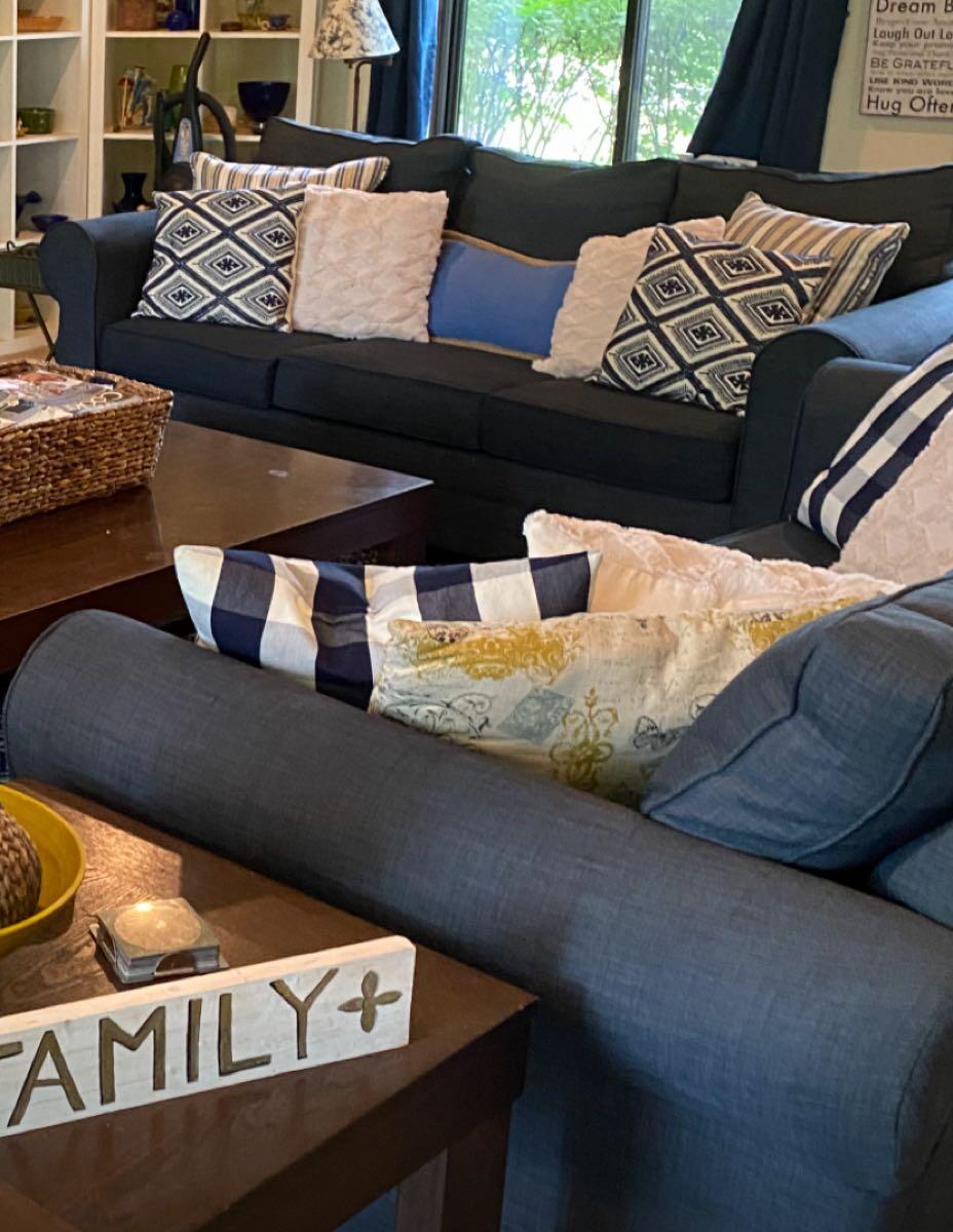 FREE (2) 7ft Navy couches at curb 2180 Marble Court (Welch & Oakley