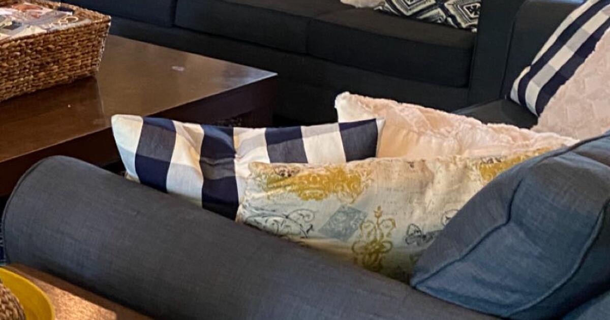 FREE (2) 7ft Navy couches at curb 2180 Marble Court (Welch & Oakley