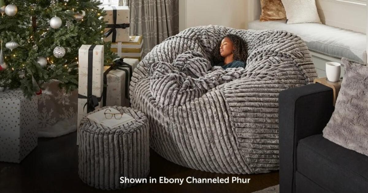 Lovesac BigOne Luxury Beanbag And Squattoman BUNDLE In Channeled Phur