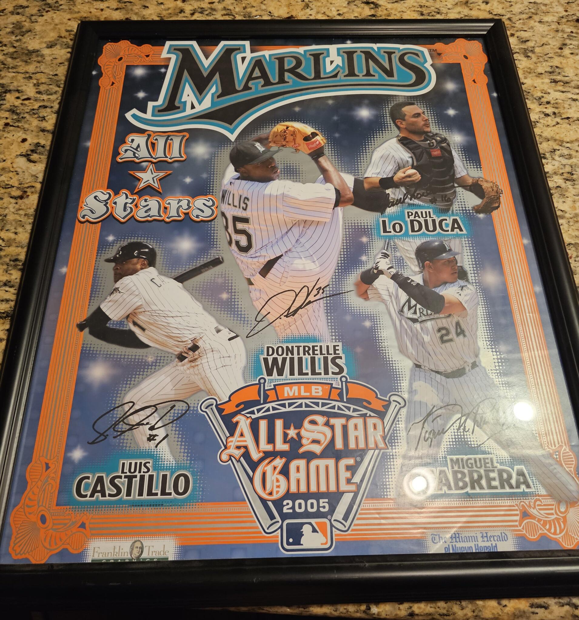 Marlins 2005 All-Star Game 18x22 Poster Signed by (4) with Luis Castillo, Dontrelle  Willis, Paul Lo Duca & Miguel Cabrera (JSA)