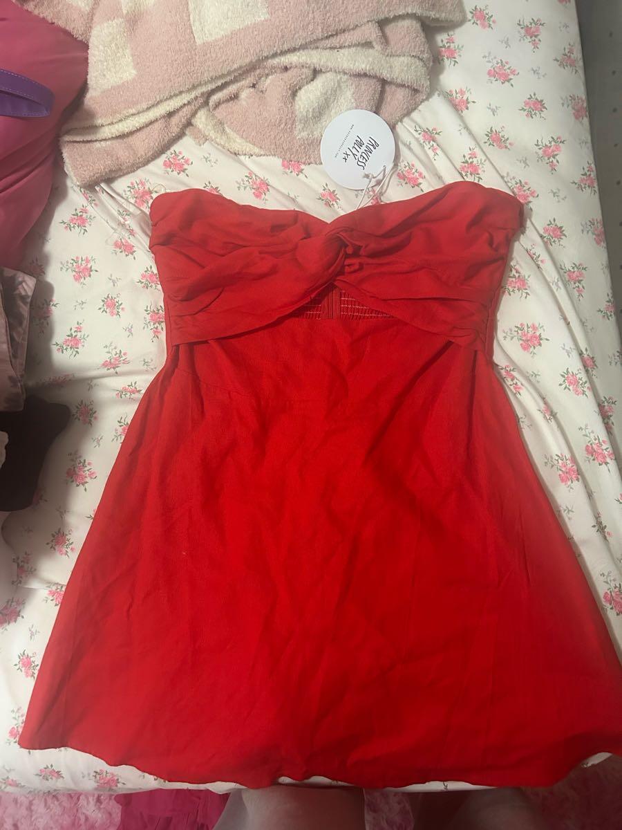 open lace back dress Dream About Me Strapless Buckle Red