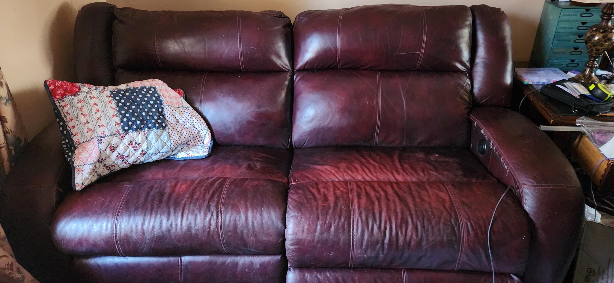 Burgundy Leather Reclining Loveseat