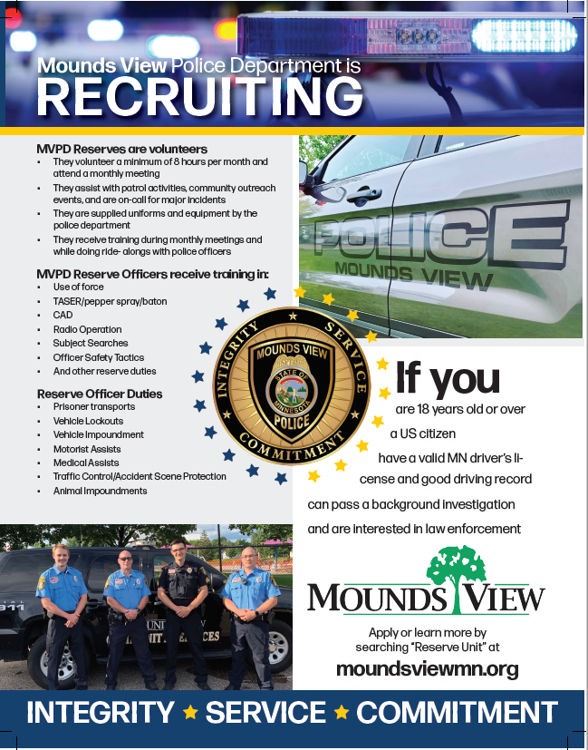 Mounds View Police Reserves are Recruiting (Mounds View Police