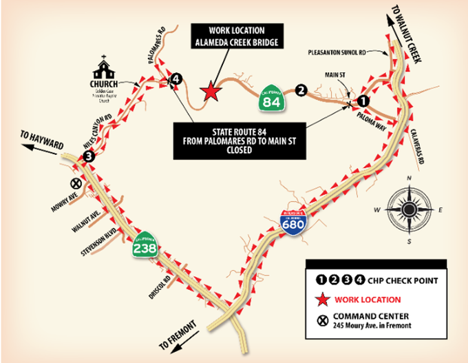 Full Closure of SR 84/Niles Canyon Rd between Palomares Rd to Main