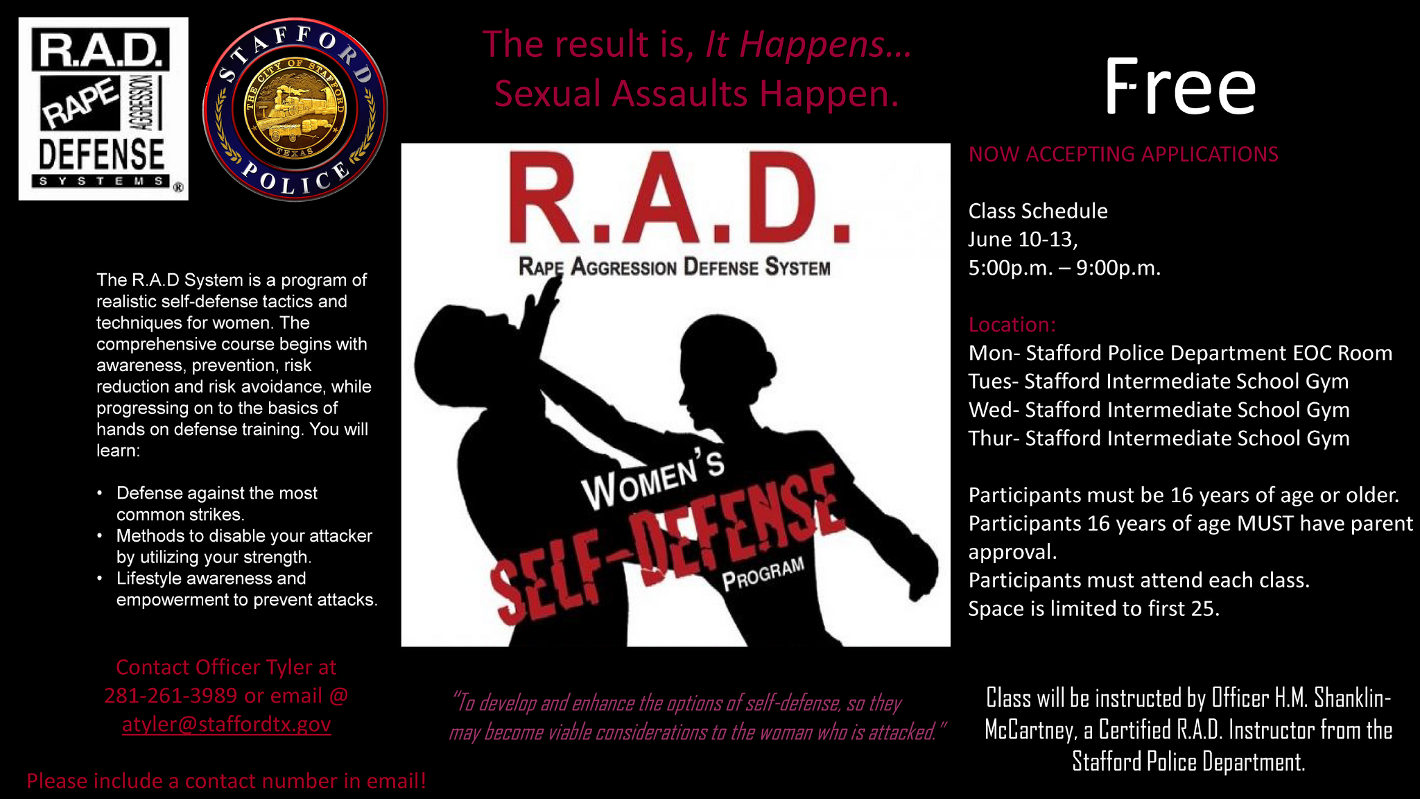 Rad Systems RAPE AGGRESSION DEFENSE SYSTEM (Stafford Police Department) — Nextdoor ...