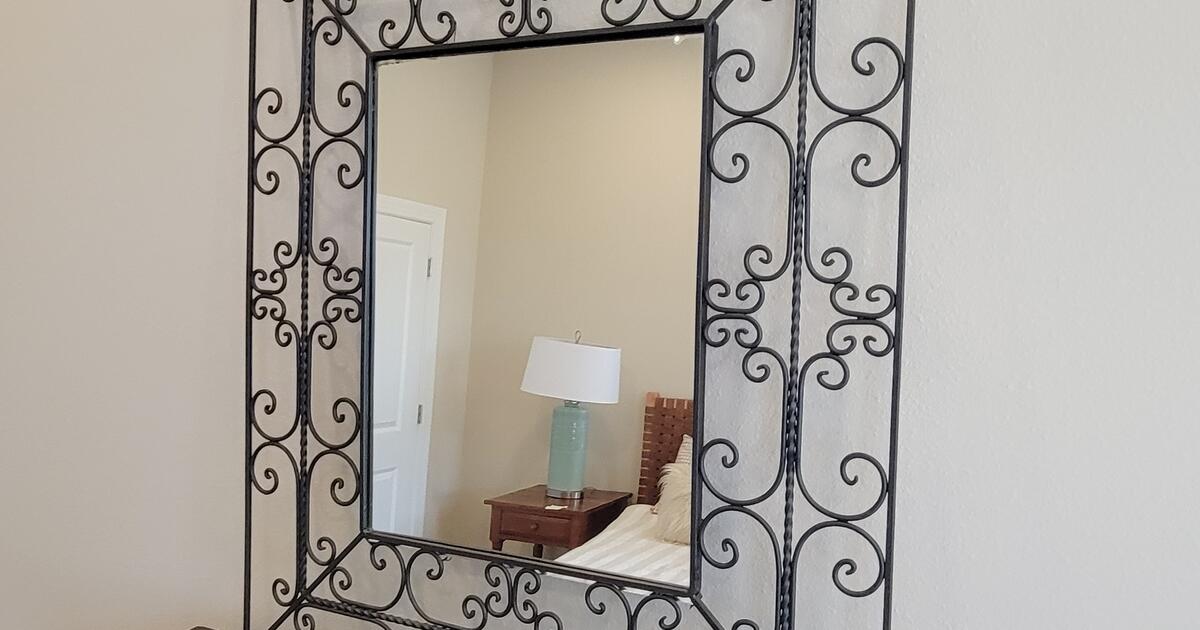 High Quality 34 X 40 Wrought Iron Frame W Mirror Like New High quality 34 x 40 wrought iron frame w mirror like new