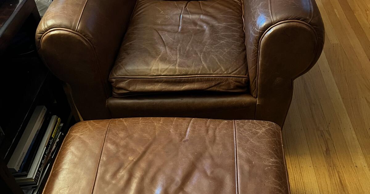 Pottery Barn Leather Chair with Ottoman for 130 in Danville, CA For