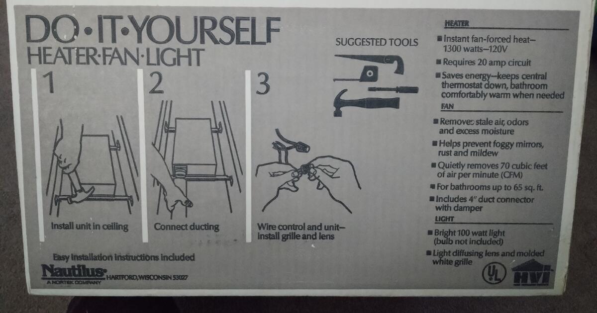 NAUTILUS (BROAN) BATHROOM EXHAUST FAN WITH LIGHT AND HEATER for 60 in