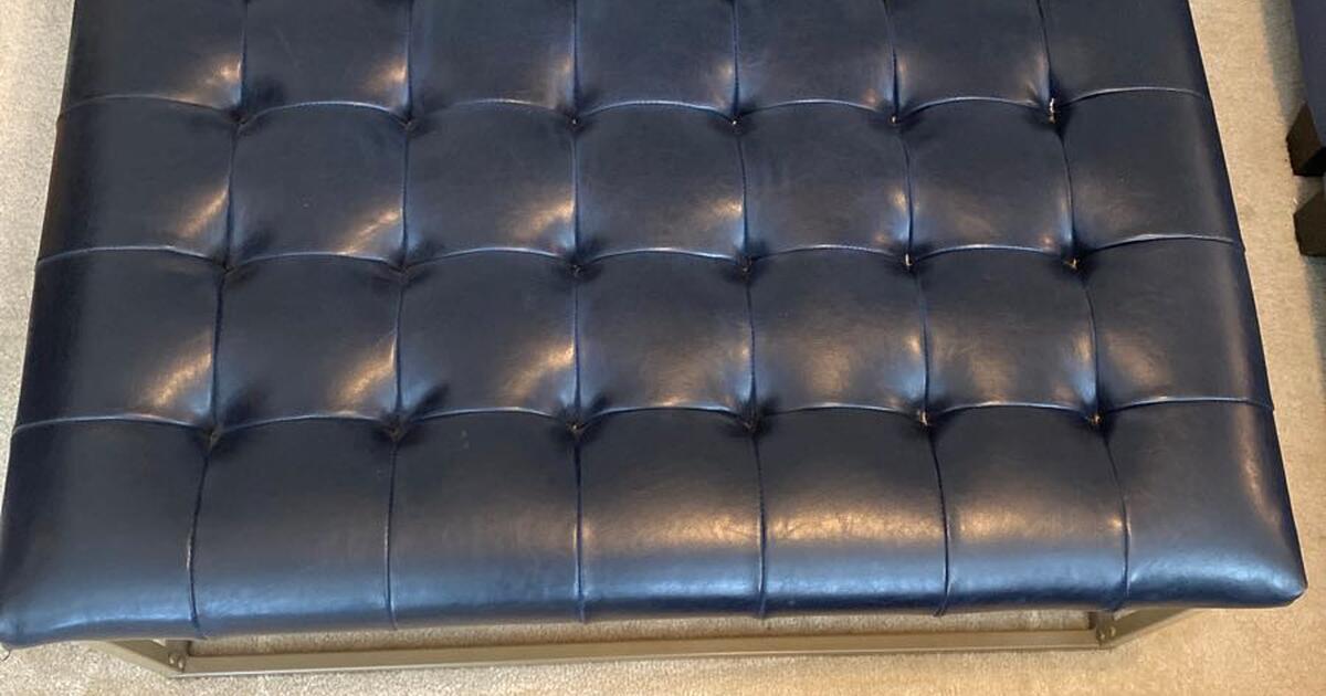 World Market Navy Blue Leather Ottoman for 50 in Kansas City, MO For