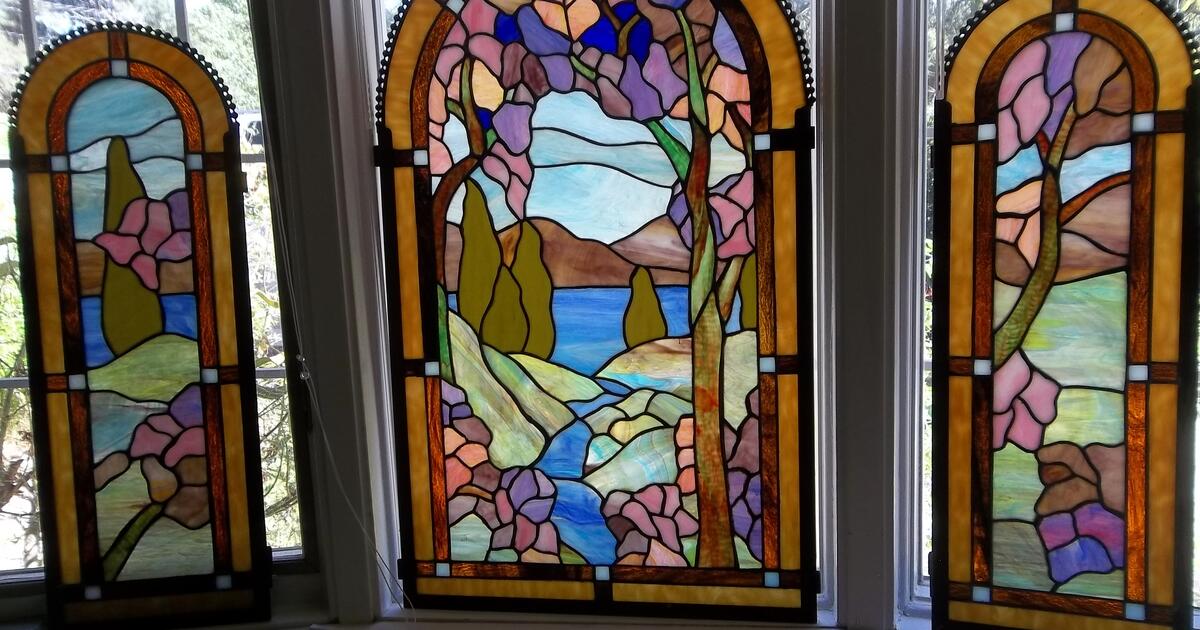 Stained Glass Fireplace Set or Windows 33 3/4"x20", 28 3/4"x10" for