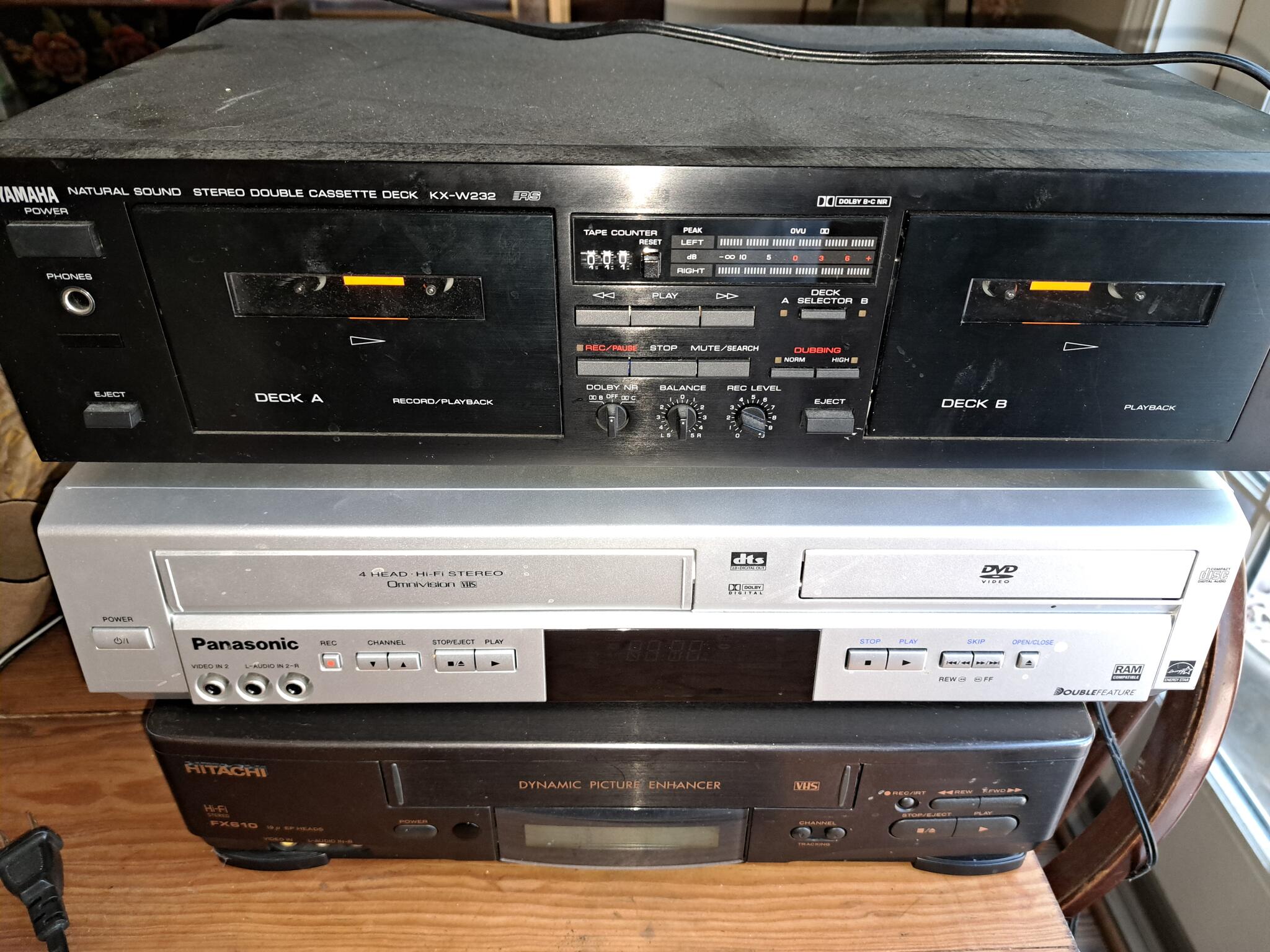 VHS; Tape to tape Cassette player and DVD with VHS