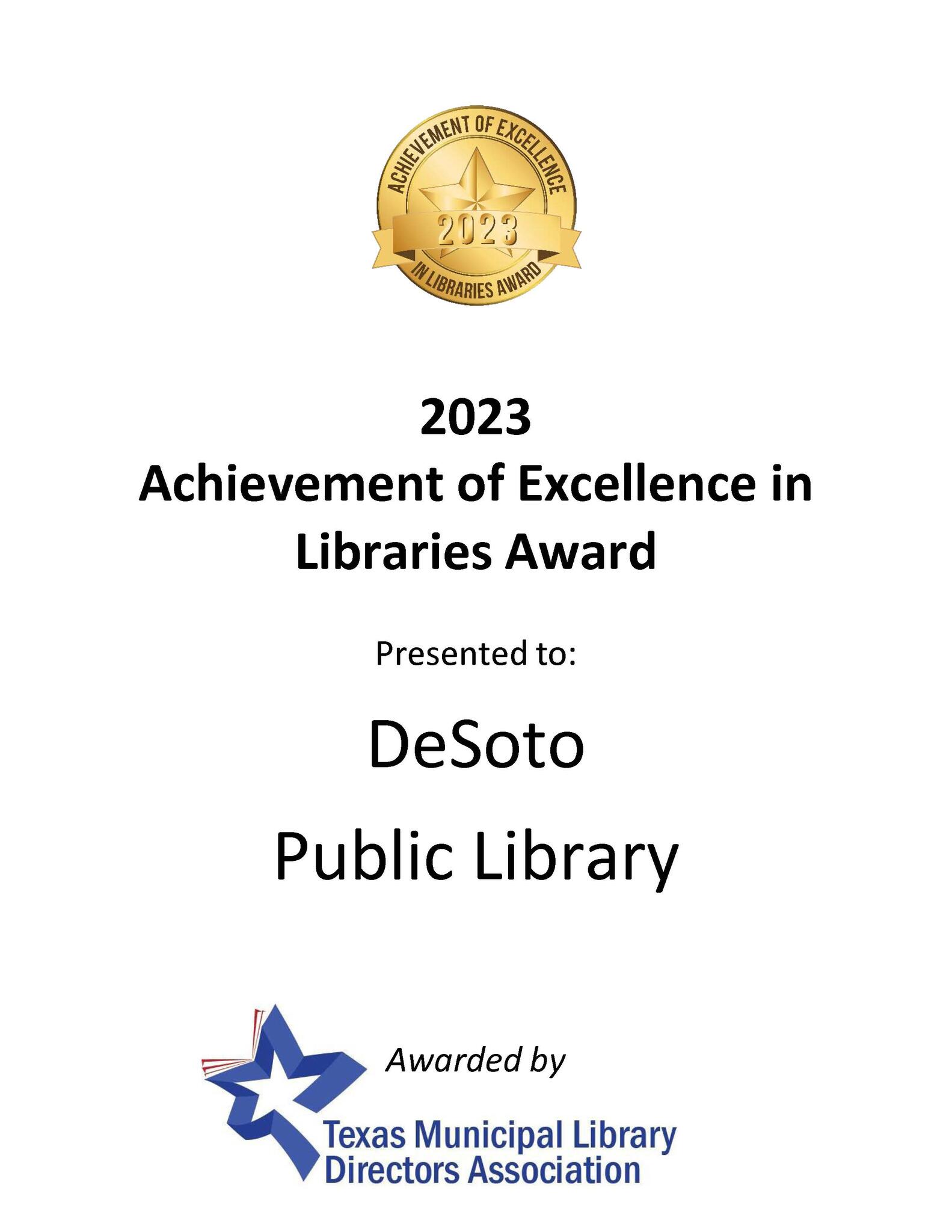 DESOTO PUBLIC LIBRARY NAMED ONE OF THE BEST IN TEXAS! (City of DeSoto