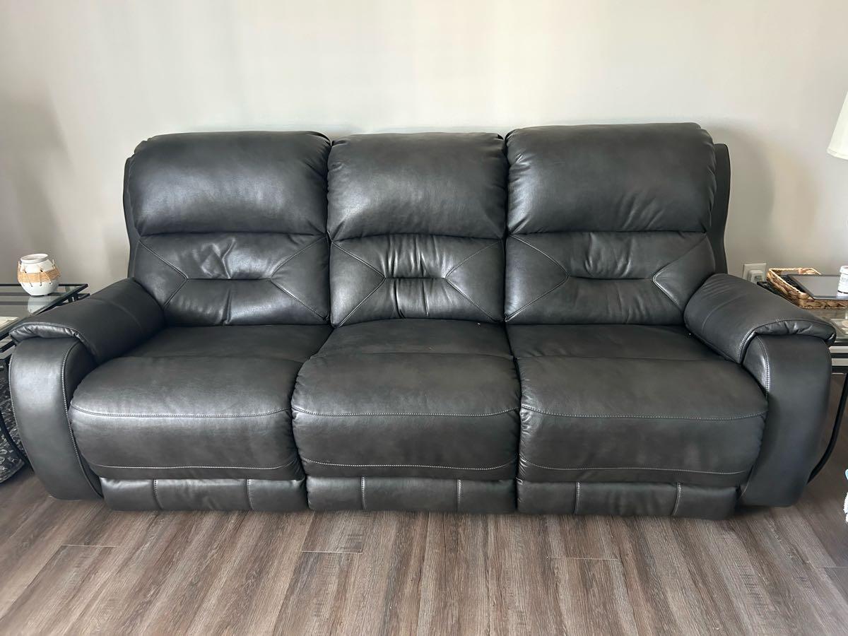 dark grey Leather Reclining Sofa