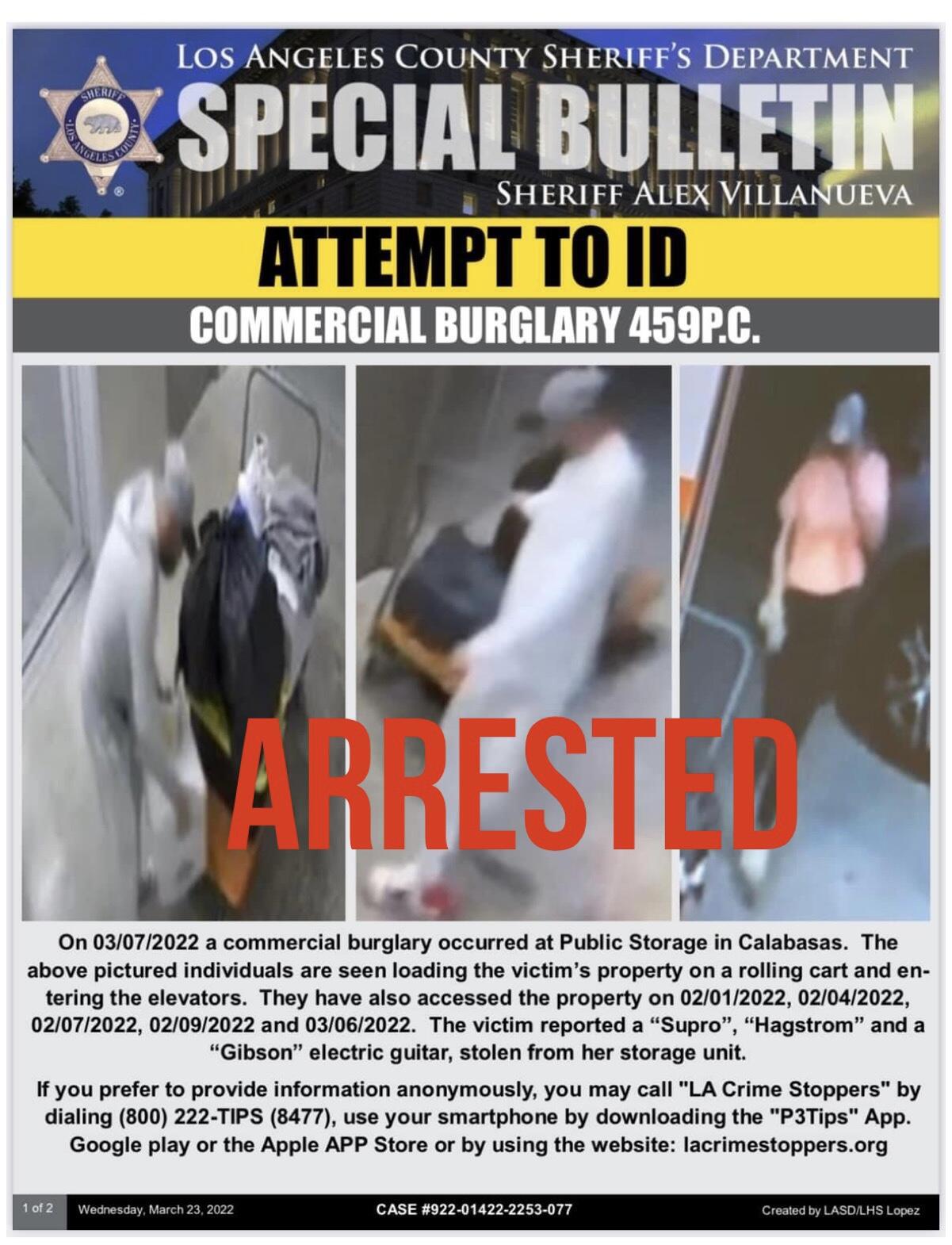 Public Storage Theft Suspects Arrested (Los Angeles County Sheriff