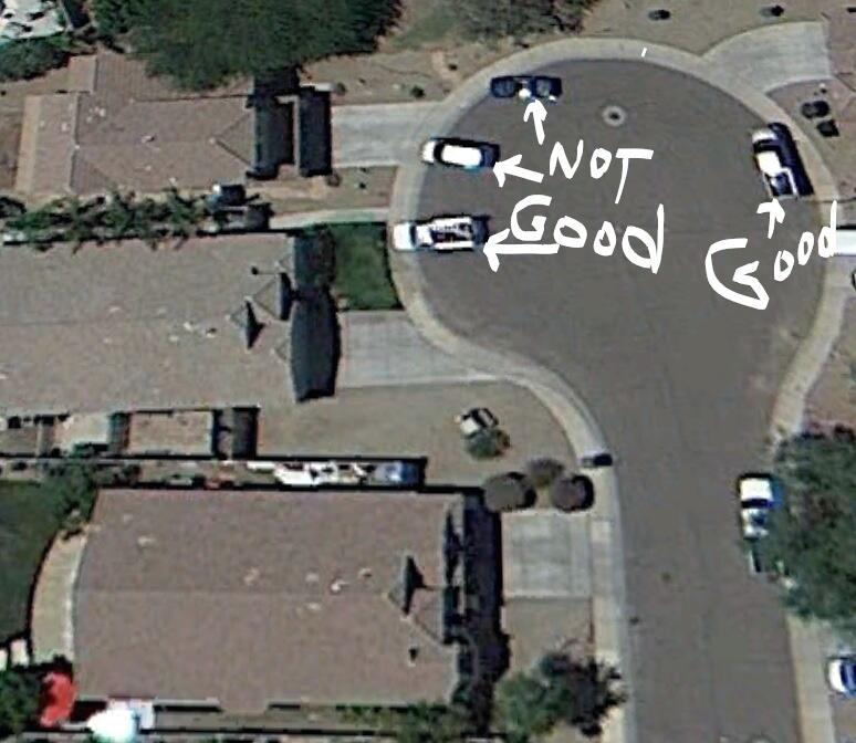 Questions concerning parking in a Cul De Sac and the parking of