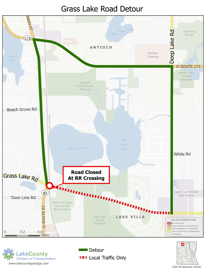 Grass Lake Road to Close for Repairs to Railroad Crossing (Lake County