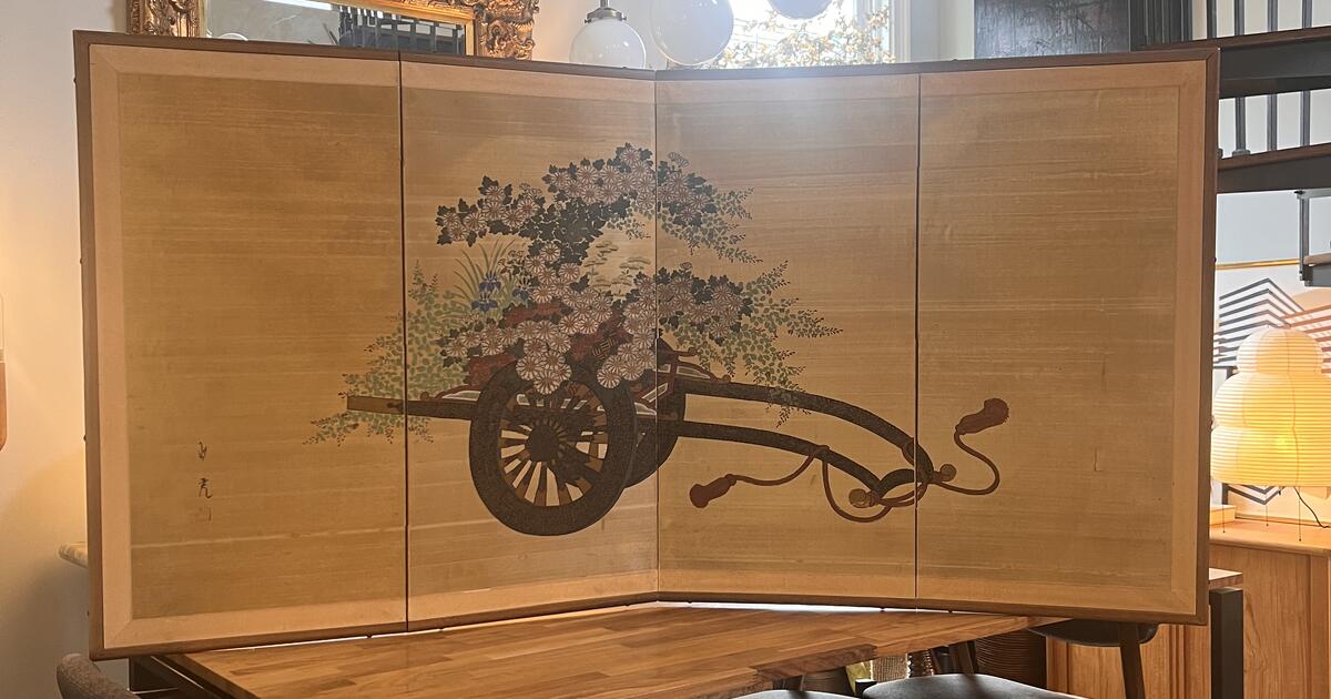 Japanese Blonde No Ground Mini Folding Screen – 205 X 522mm Medium Four-Song Gold Design (Japan Import) - View #2