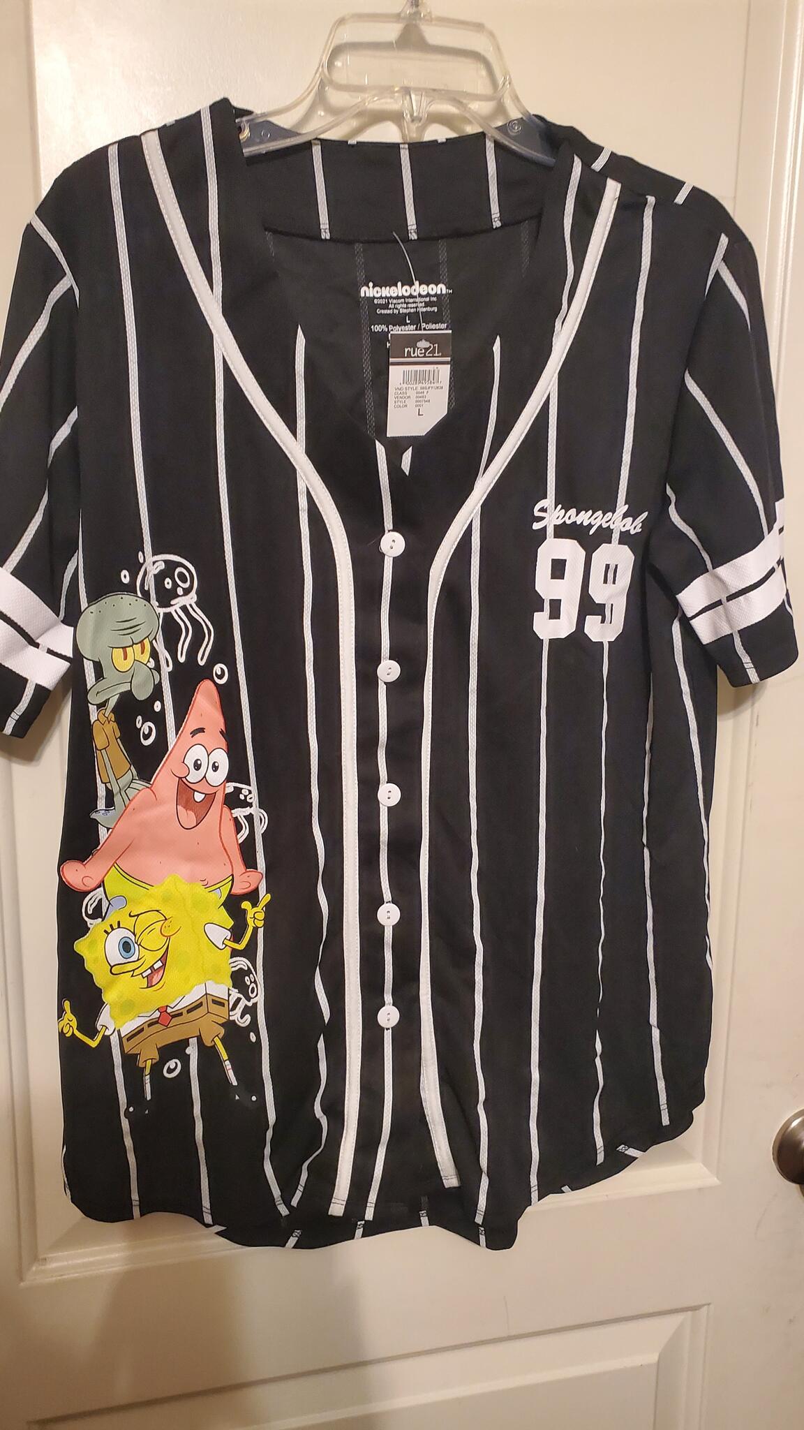 Rue21 Plus Black Pinstripe SpongeBob Graphic Baseball Jersey