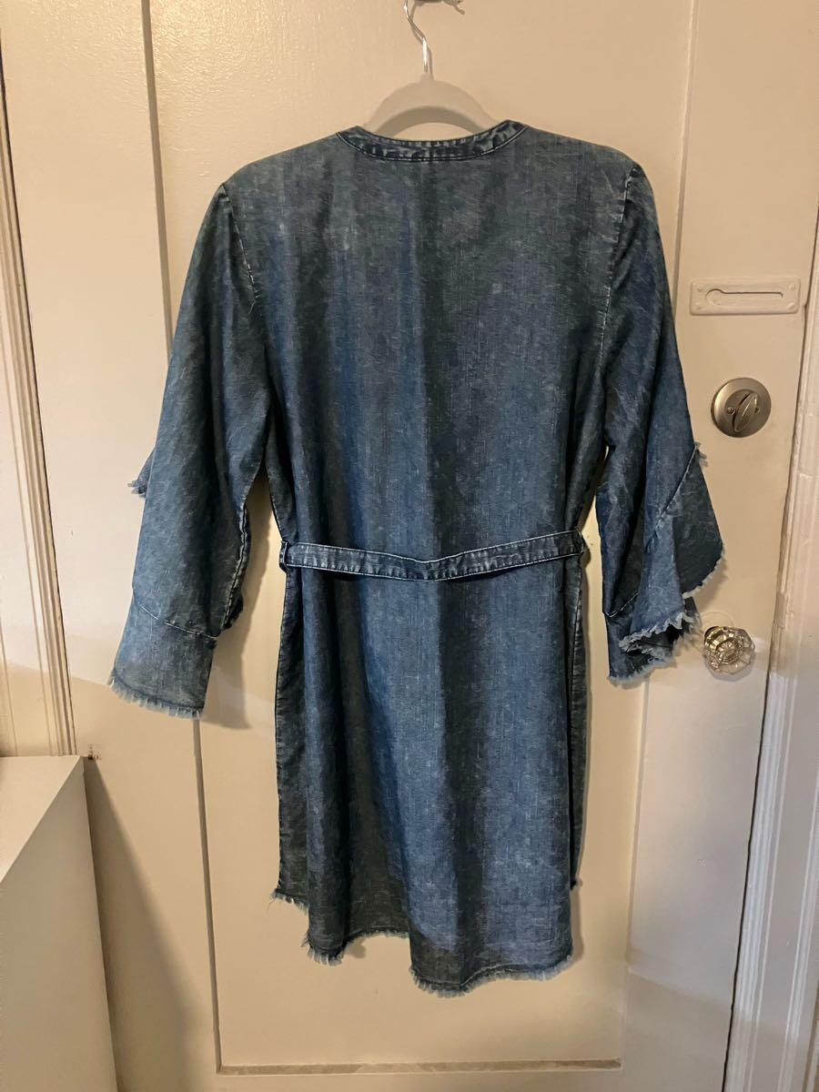 long denim dress women utcoco Womens Casual Belted Sleeve Wrapped V-Neck Ruffle Hem Maxi Denim Dresses for 2025 (Small, Blue) at Amazon Women's Clothing store Sheer Tulle Lace Appliques refundable and non COLOR:BLACK NA