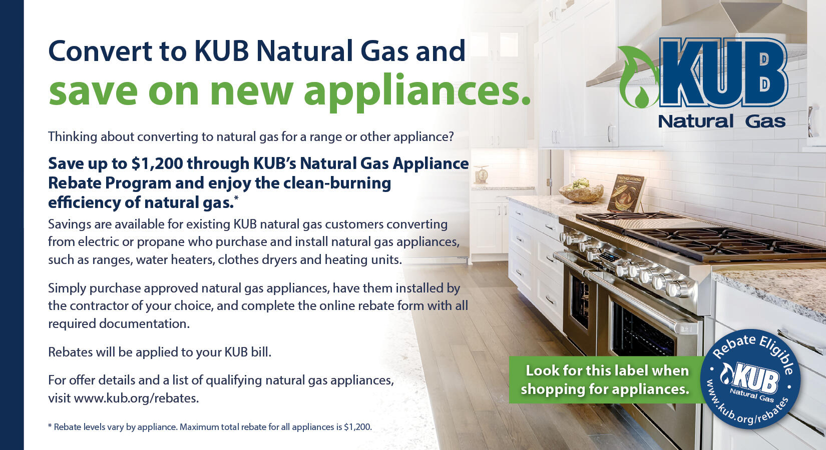 KUB Offering Appliance Rebate Program to Natural Gas Customers