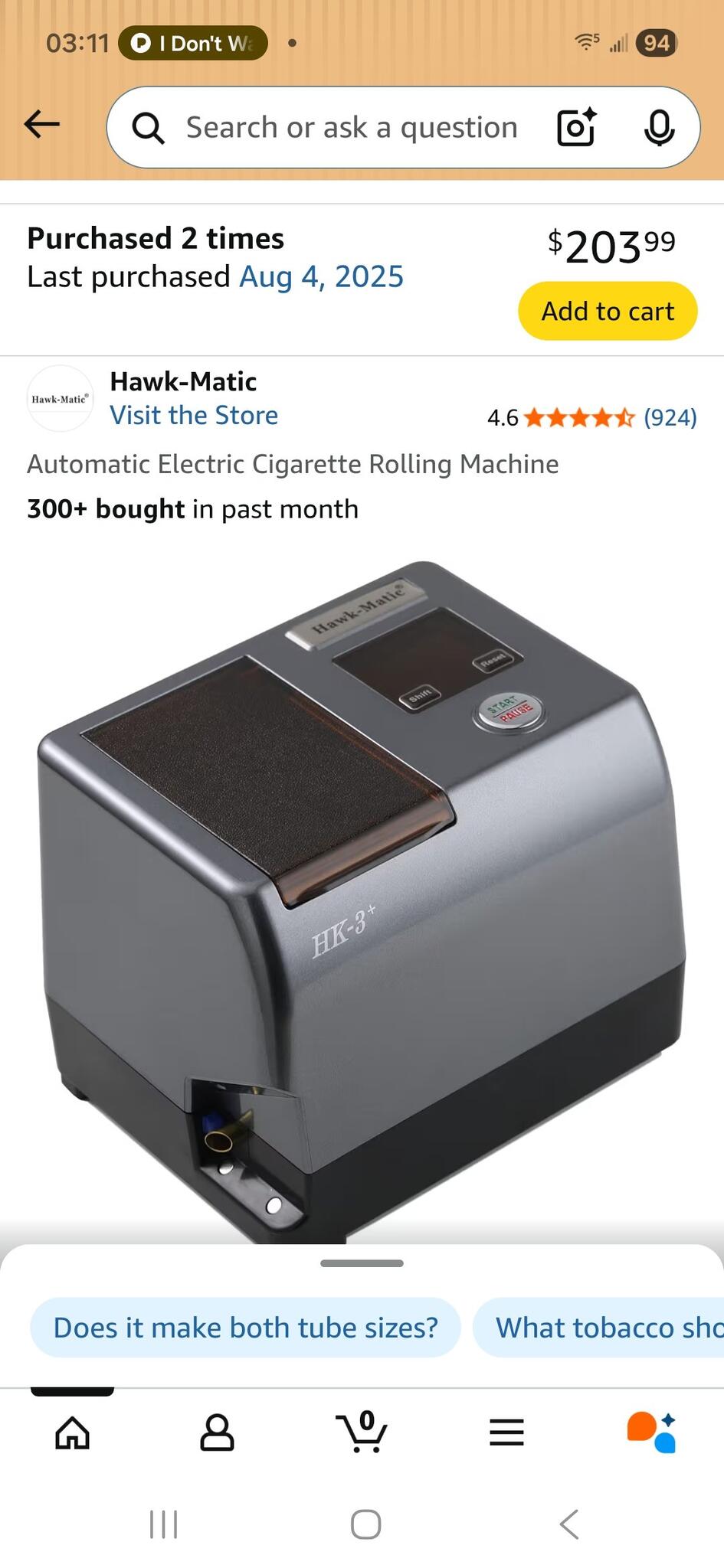 hawk-matic cigarette machine Hawk-Matic Electric Cigarette Rolling Machine For $125 In Netcong, NJ