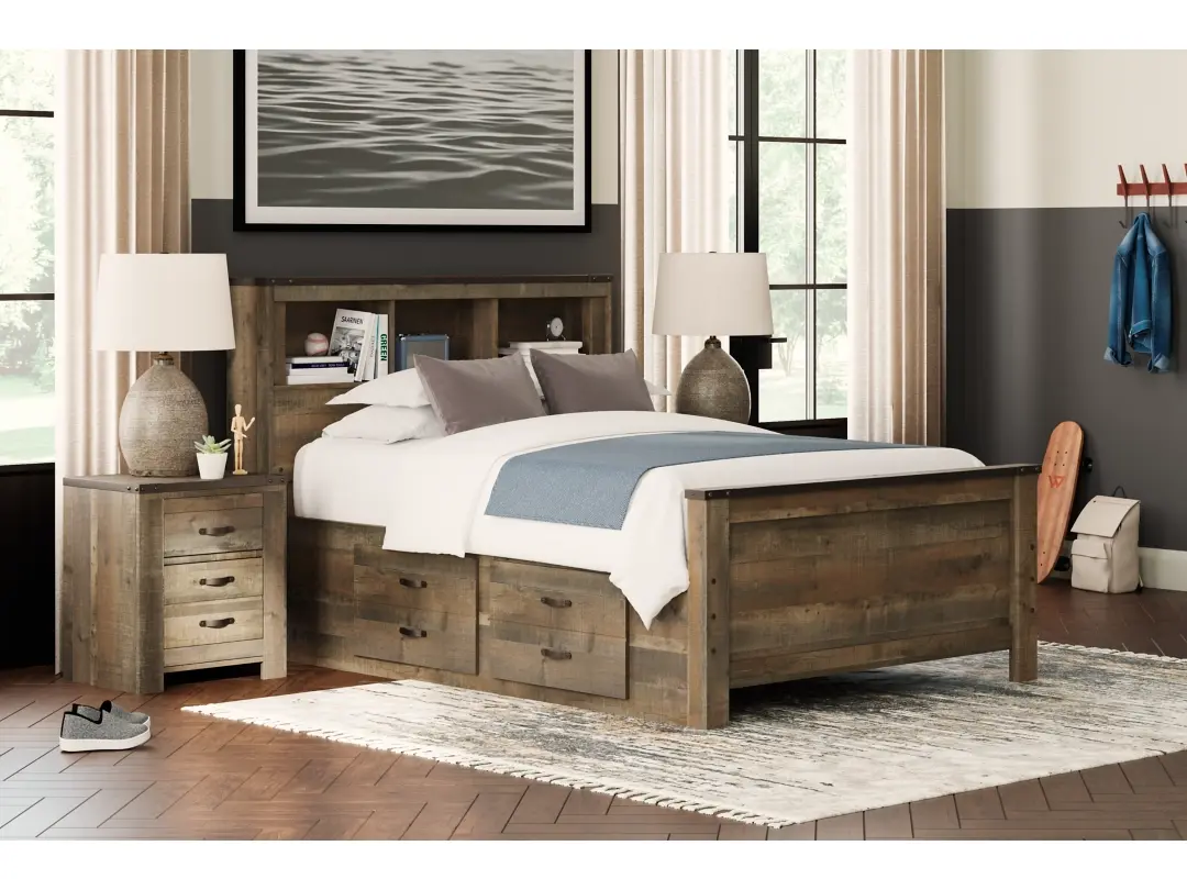 Ashley Furniture Trinell FULL bedroom set - bookcase bed, night stand, dresser, and mirror.