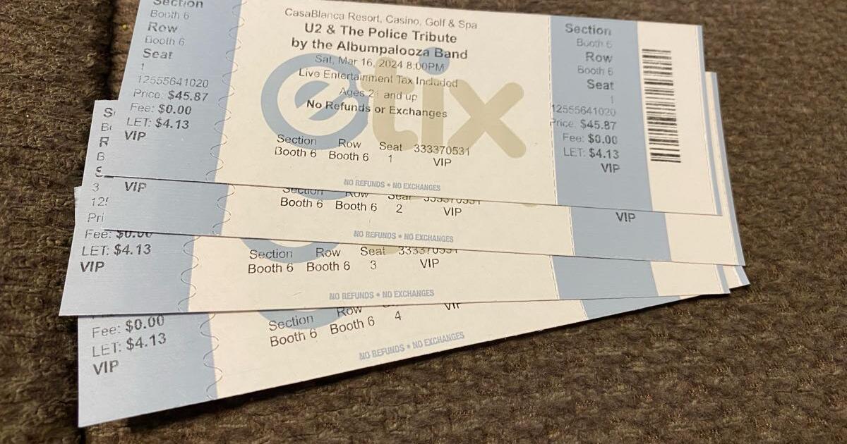 4 Booth tickets Casablanca U2 Police concert Best Offer! for 200 in