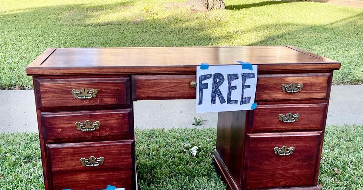 FREE wooden desk pick up on curb ASAP! for Free in Carrollton, TX