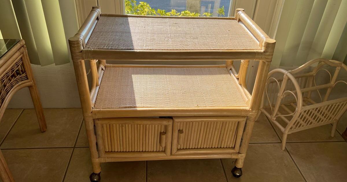 Bamboo TV stand/Bar cart and glass top side table for 70 in Parrish