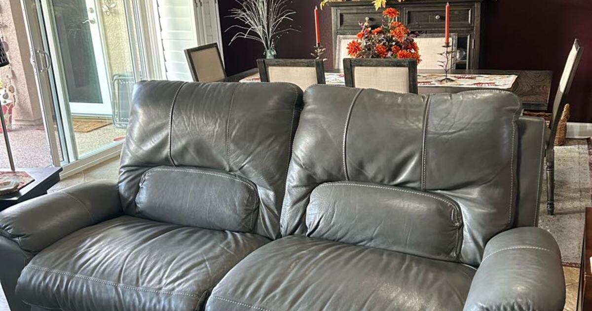 LazyBoy Medium Gray Leather Reclining Sofa for 200 in Lincoln, CA