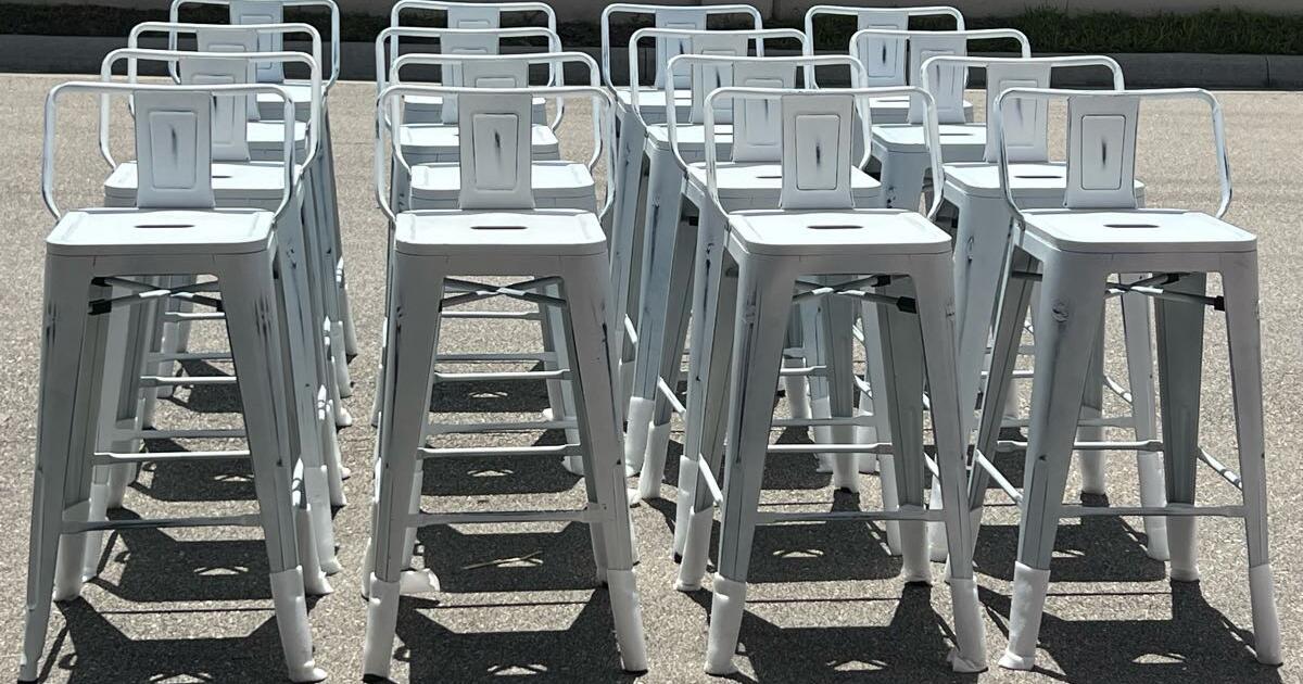 White Distressed 26 Inch Low Back Bar Stool Industrial Metal Barstools
