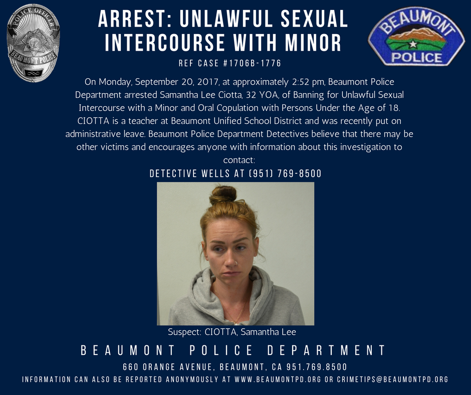 ARREST Unlawful Sexual Intercourse with a Minor Beaumont Police