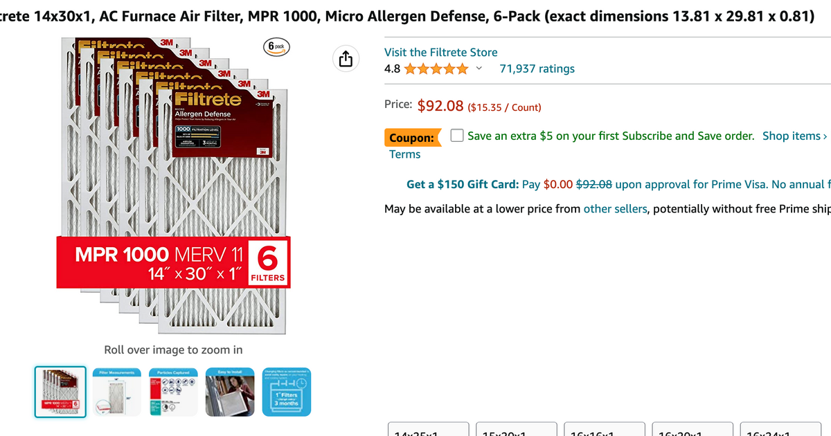 Home air filters 6 pack for 65 in orinda ca for sale free