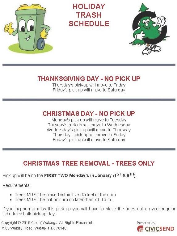 Holiday Trash Pickup City of Watauga Nextdoor Nextdoor