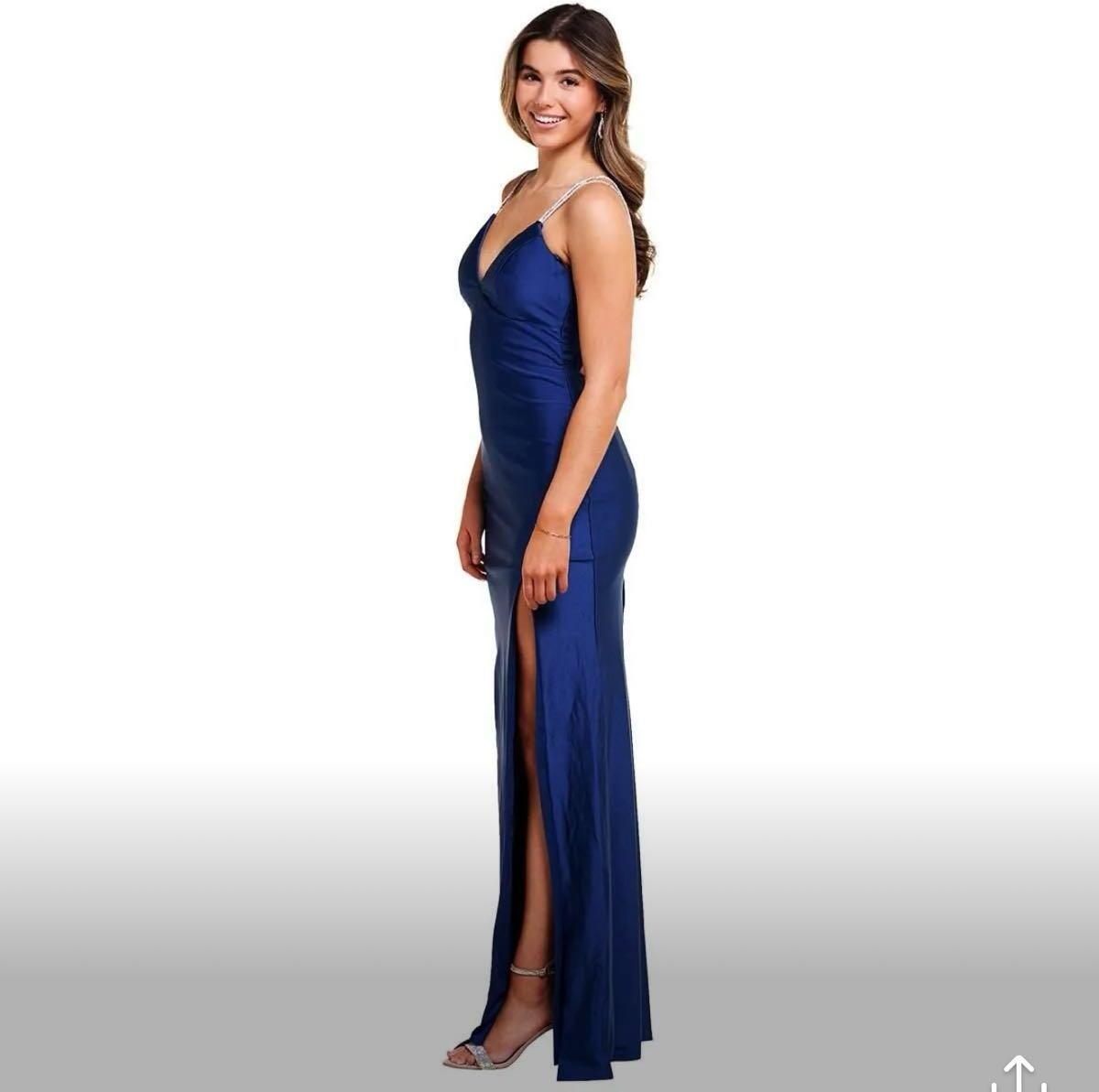 Juniors Crystal Doll Indigo Satin Rhinestone Strap Sheath Dress For $50 In  Charlotte, NC | For Sale & Free  Nextdoor