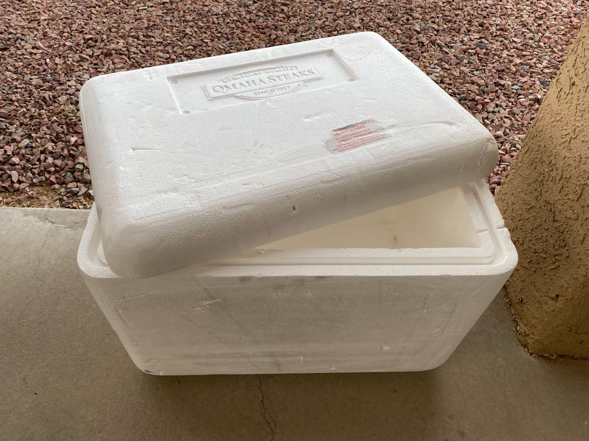 I have this styrofoam container from Omaha steaks; has anyone used  something like this to cook inside of? Interior depth is about 7 inches,  can this work if I cut a hole