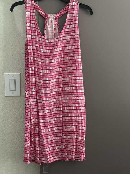 old navy pink and white striped dress New Sz L 10, 12 Old Navy Pink and Gray Striped Dress