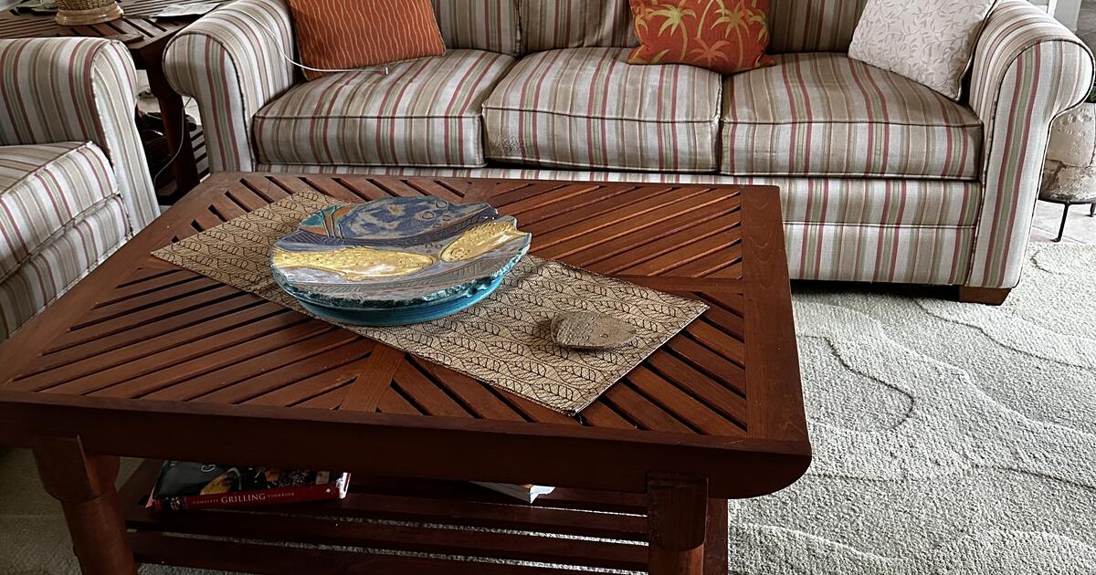 Two sofas, muted stripes on tan. FREEMUST PICKUP ASAP for Free in