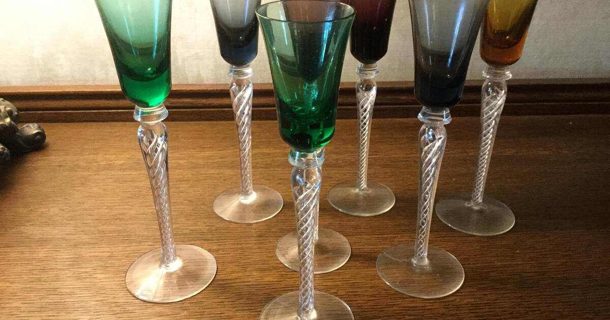 7 crystal colored cordial glasses for 18 in Davis, CA For Sale