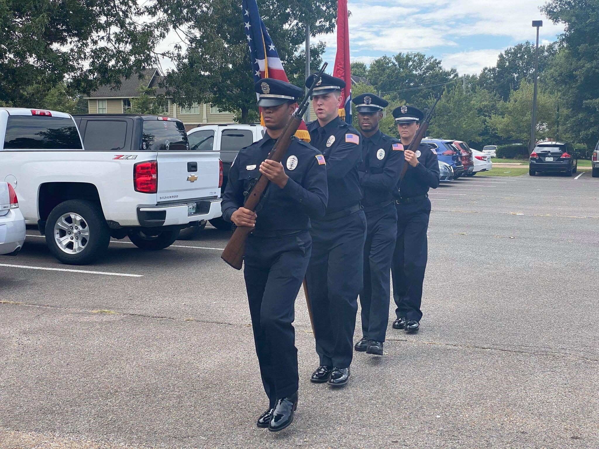 Collierville Police perform color guard for Tennessee Titans